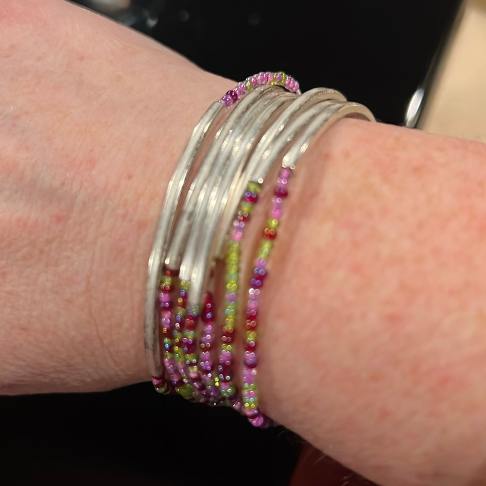 3/$20 - Set of 7 beaded bracelets silver bar